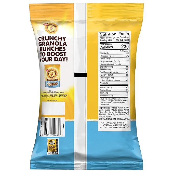 Honey Bunches of Oats French Vanilla Almond Granola Cereal 11 oz Bag (Pack of 5)