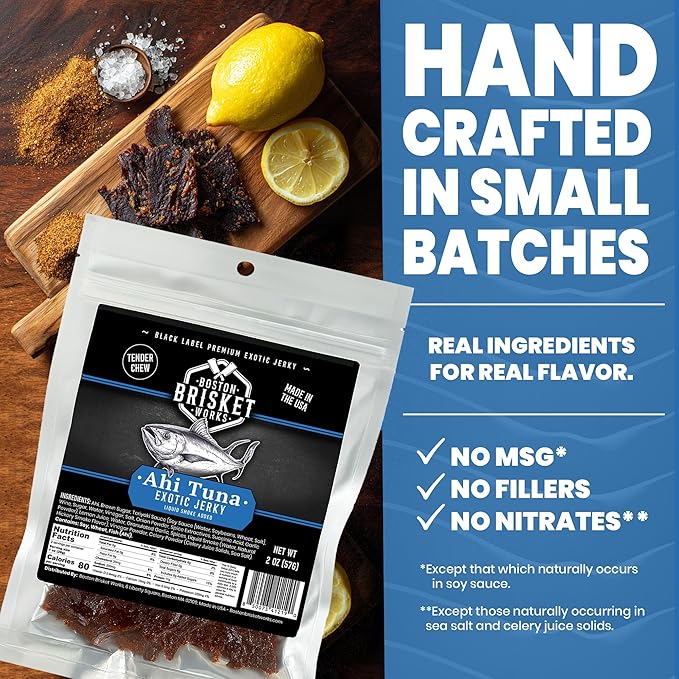 AHI TUNA JERKY - Premium Fish Meat - Gourmet Seafood Snack - Unique Fisherman Gift for Dad Guy - Healthy Pescatarian Present