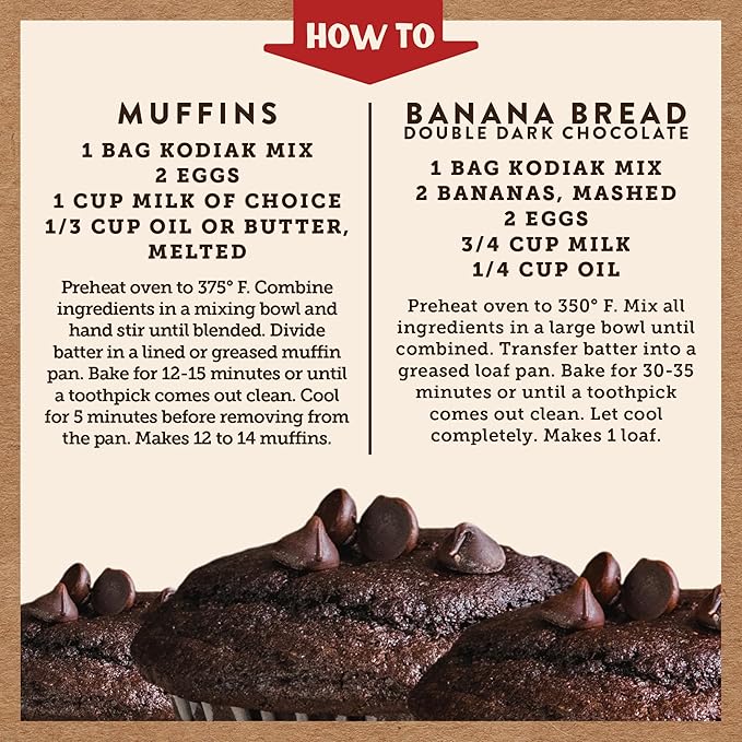 Kodiak Cakes Power Bake Muffin Mix Double Dark Chocolate 14 Ounce (Pack of 6)