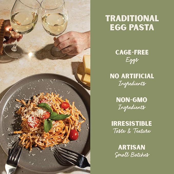 Al Dente Golden Egg Fettuccine – All-Natural Hand-Crafted Egg Pasta. Traditional Pasta Noodles Made with Cage-Free Eggs and Semolina. Great for Pastas Soups Stews. 12oz Bags (Pack of 6)