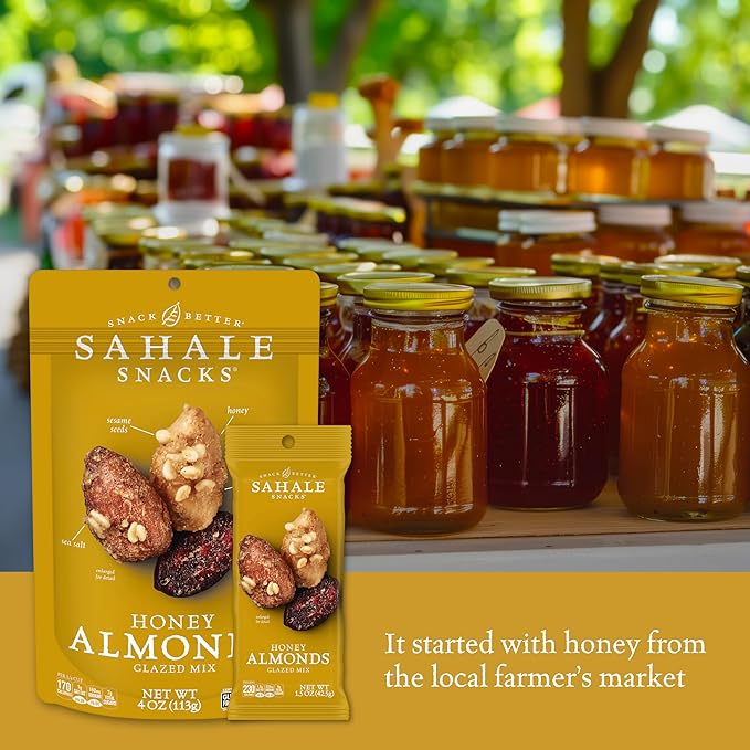 Sahale Snacks Honey Almonds Glazed Mix 1.5 oz Grab &amp Go Bags (18 Packs) - Dry-Roasted Deluxe Mixed Nuts with Tart Cranberries &amp Madagascar Vanilla - Non-GMO Kosher &amp Certified Gluten-Fr