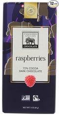 Endangered Species Raspberries 72% Cocoa Dark Chocolate Bar Fair Trade Vegan Friendly Kosher Gluten Free &amp Non-GMO 3 Ounce (Pack of 12)