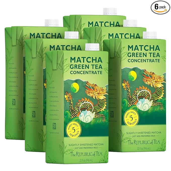 The Republic of Tea – Matcha Green Tea Concentrate 6 Cartons – 32 fl oz (5 Servings) Matcha Latte Mix Naturally Caffeinated Gluten Free Japanese Green Tea