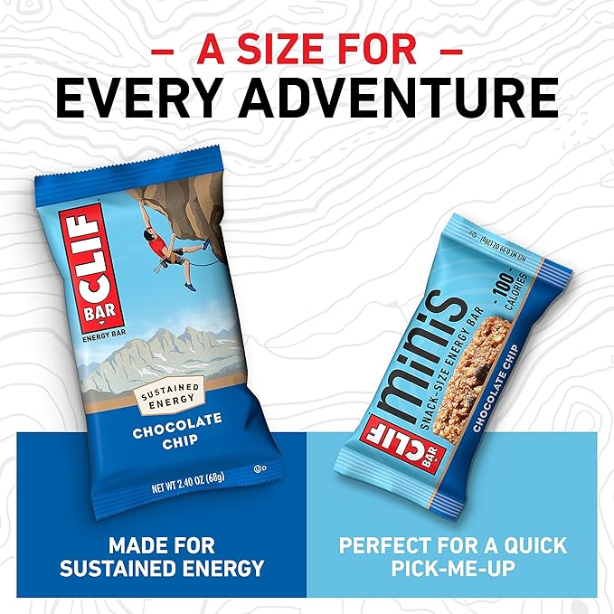 CLIF BAR - Chocolate Chip - Full Size and Mini Energy Bars - Made with Organic Oats - Non-GMO - Plant Based - 2.4 oz. and 0.99 oz. (20 Count)