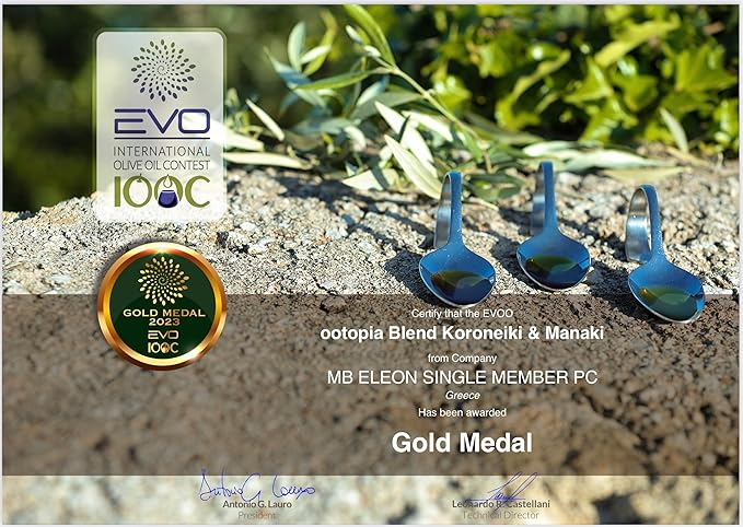 Ootopia Greek Extra Virgin Olive Oil - Organic Koroneiki and Manaki Oil Blend Made from 100% Pure Early Harvest Koroneiki and Manaki Olives - Polyphenol Rich Glass Bottle (8.45 fl oz)