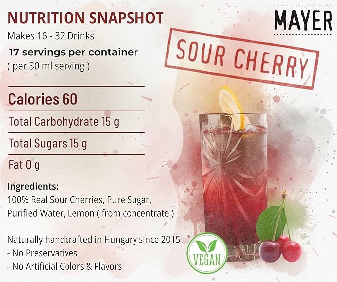 Mayer Sour Cherry Syrup – Award-Winning Cherry Syrup for drinks All-Natural Gluten-Free (16.9 oz) – Ideal Cocktail &amp Drink Mixer and Coffee Syrup No Artificial Additives. (2 Pack)