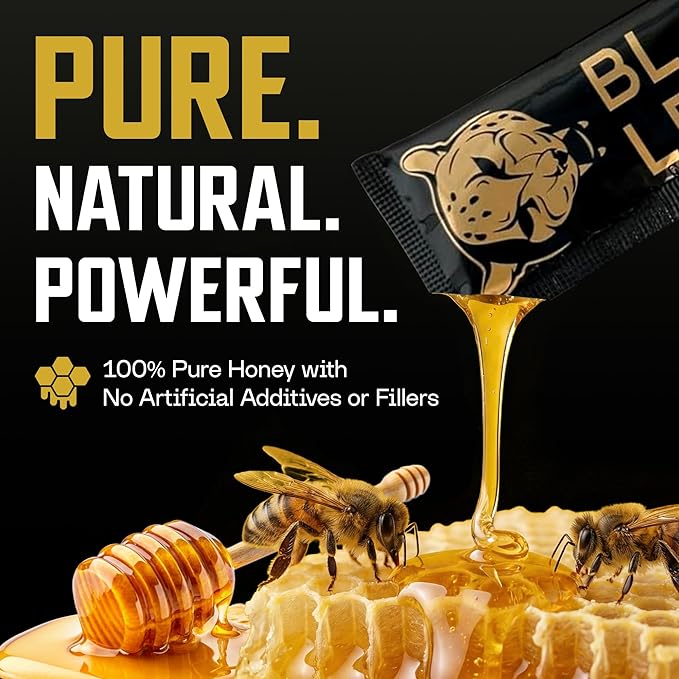 Black Leopard Honey Packs Pure Honey Sachets with Bee Pollen Single Serve Honey Packets for Natural Energy and Daily Vitality 20 Gram Sachets Pack of 10