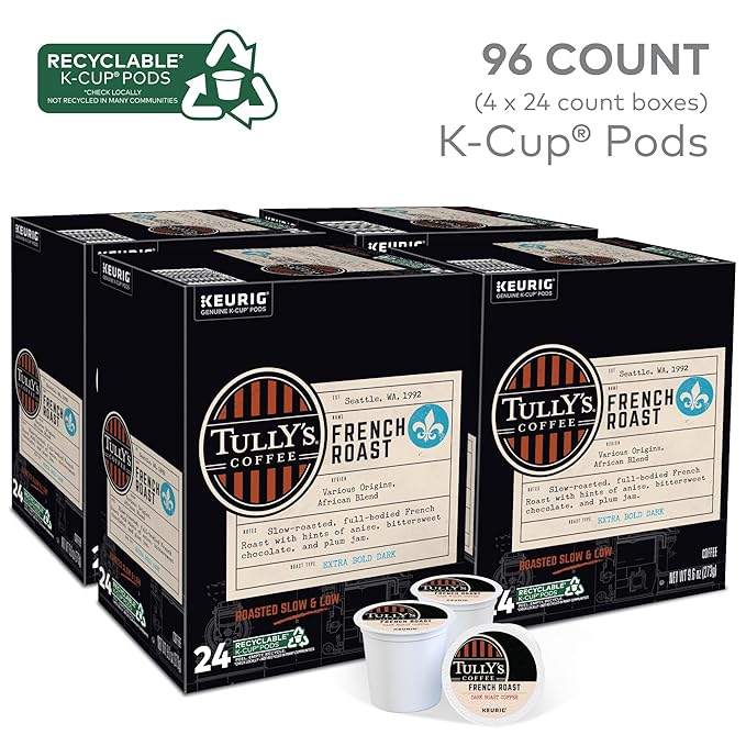 Tully's Coffee French Roast Keurig Single-Serve K-Cup Pods Dark Roast 96 Count