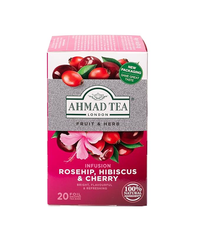 Ahmad Tea Rosehip &amp Cherry Infusion 20-Count Tea Bags Rosehip Hibiscus &amp Cherry  1.4 Oz (Pack of 6)