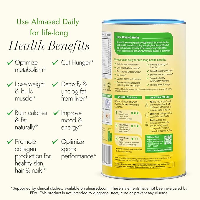Almased | High Protein Shakes | Meal Replacement Shake | Meal Replacement Powder for Weight Loss with Shaker Bottle (Vanilla Flavor 5 Cans of 17.6 oz + Scoop)