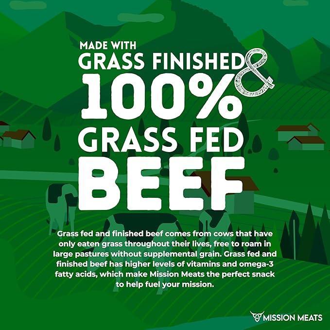 Mission Meats Beef Jerky Original 100% Grass Fed Beef 10g Protein per Serving Delicious &amp Tender – Paleo Keto Carnivore &amp Whole 30 Friendly 2oz Bags (Pack of 3)