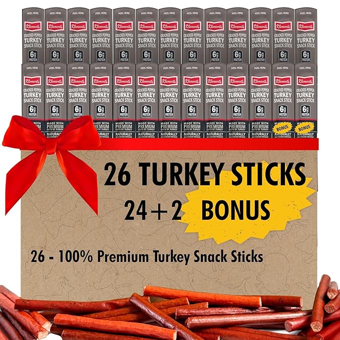 Jerky.com Cracked Pepper Turkey Snack Sticks 26 Pack (24 + 2 Bonus) | 6g Protein 90 Calories Gluten-Free Individually Wrapped Keto Friendly Low Carb Snack | Naturally Hardwood Smoked Jerky Meat S
