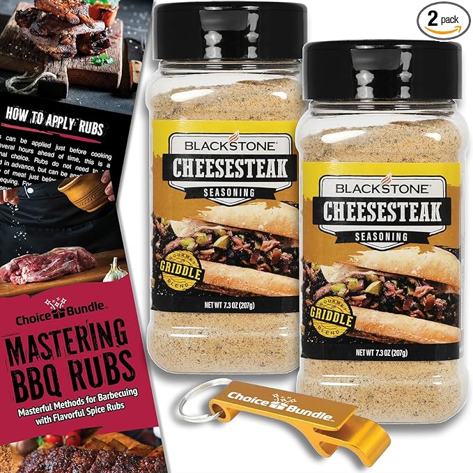 Blackstone Cheesesteak Seasoning – Gourmet Griddle Premium Barbecue Rub 2 Pk (14.6 oz) + BBQ Masters &amp Opener (4 Items)!
