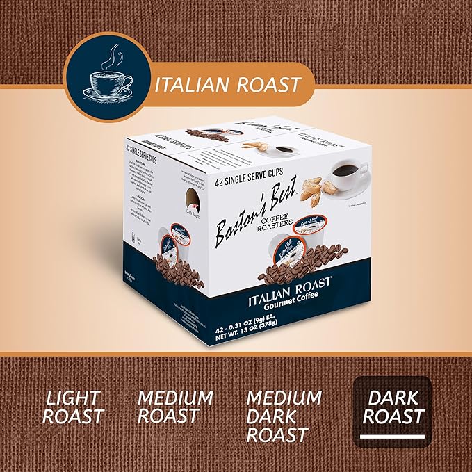 Boston’s Best - Italian Roast Deliciously Bold Dark Roast Gourmet Coffee Compatible with Keurig Coffee Maker 1 Count (42 Single Serve Cups)