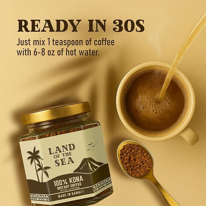 KONA COFFEE 100% - Premium Freeze Dried Instant Coffee - Low Acid Coffee - Medium Roast Arabica Hawaiian Coffee 1.5oz (1 Pack | 22 Servings)