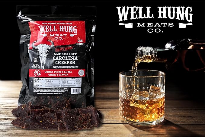 Well Hung Meats Smokin Hot Beef Jerky One Pound Resealable Craft Jerky Bag (16oz)