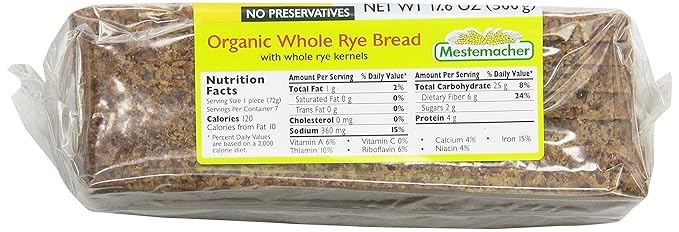 Mestemacher Bread Organic Whole Rye 17.6 Ounce Packages (Pack of 12)