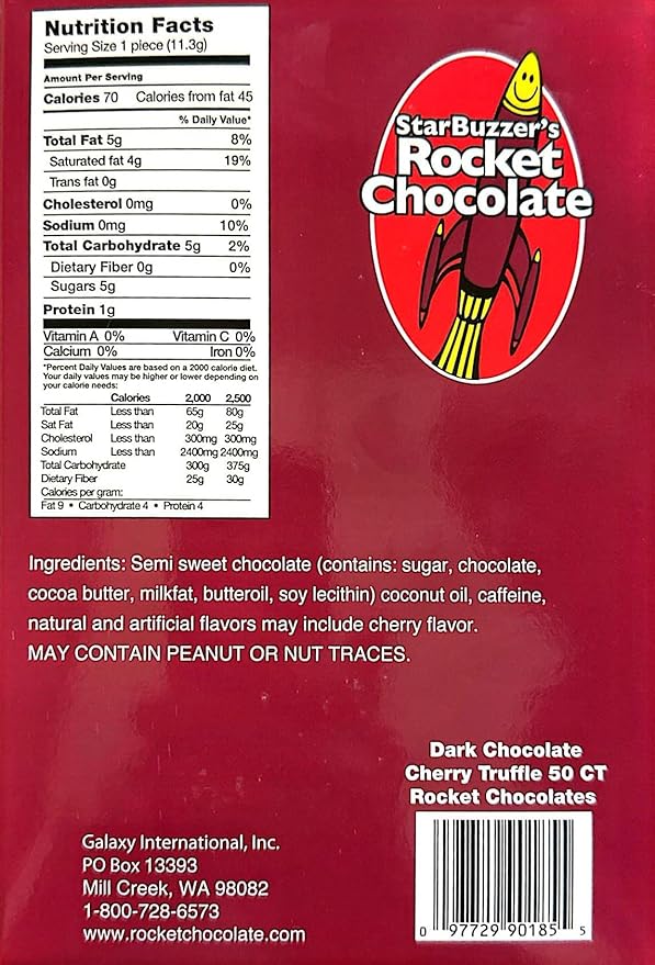 Rocket Chocolate Dark Chocolate Cherry Flavored Caffeinated Chocolate Truffles 50 count Mini