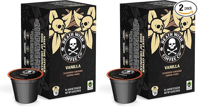 Death Wish Coffee Single Serve Coffee Pods - Vanilla Pods (10 Count) (Pack of 2)