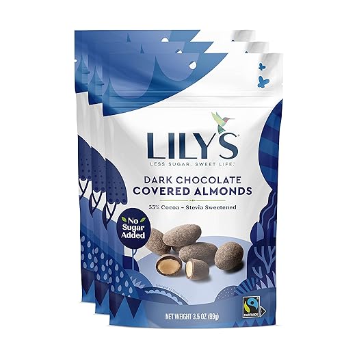 Dark Chocolate Covered Almonds by Lily's Sweets Made with Stevia No Added Sugar Low-Carb Keto-Friendly Christmas Candy | Fair Trade Gluten-Free &amp Non-GMO Ingredients | 3.5 Oz (Pack of 3) 10.