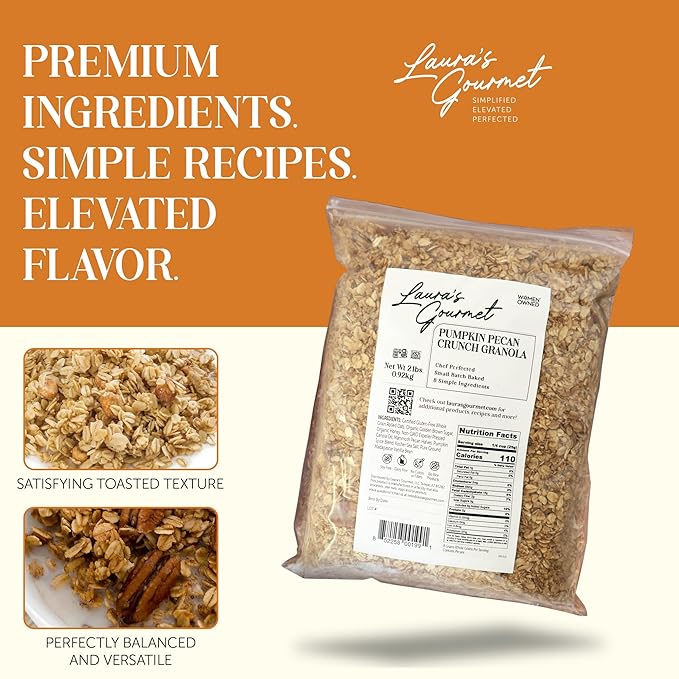 Laura's Gourmet Granola - Pumpkin Pecan Crunch - Gluten Soy &amp Dairy Free - Organic Premium Honey Pecan Halves &amp Spices Artisan Chef's Trifecta of Taste Texture &amp Mouthfeel - 2 LB