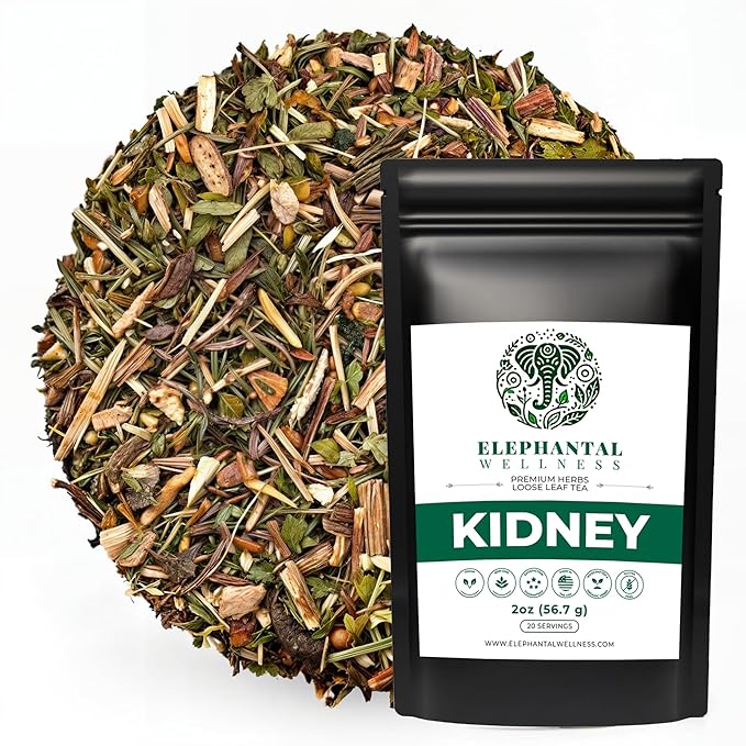 Elephantal Wellness Premium Kidney Herbal Tea | Urinary Tract &amp Kidney Support with Dandelion Gravel Root Goldenrod &amp Marshmallow | Handmade Caffeine-Free Non-GMO Loose Leaf Blend 2oz 20