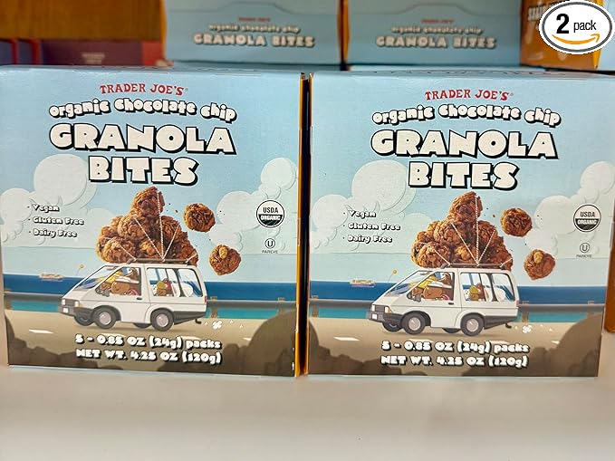 Trader Joe's Organic Chocolate Chip Granola Bites Vegan Gluten Free Dairy Free 5 Packs 4.25 oz Total