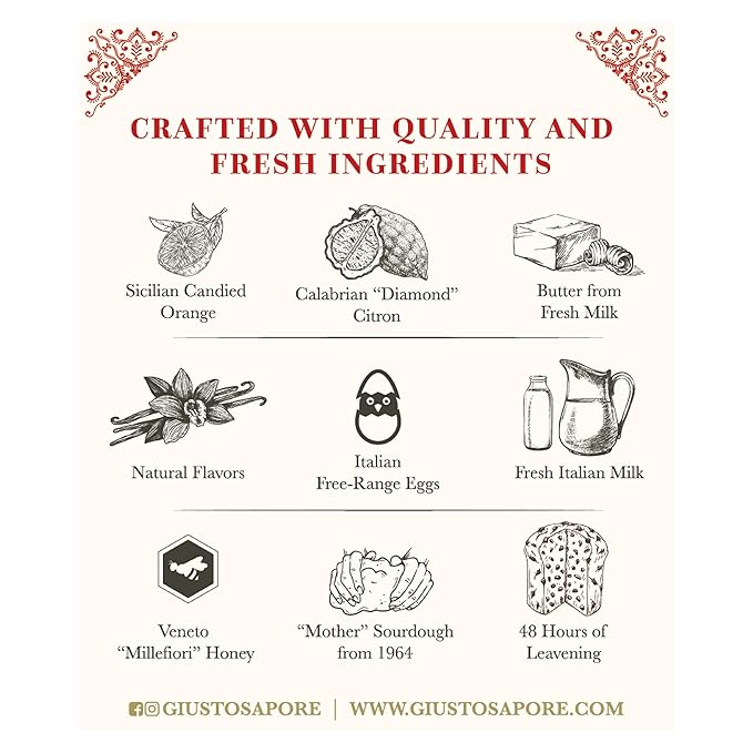 Giusto Sapore Authentic Italian Panettone Original with Raisins Candied Orange Peel and Butter Gourmet Bread - Traditional Dessert - New and Imported from Italy Family Owned - 28.21 oz