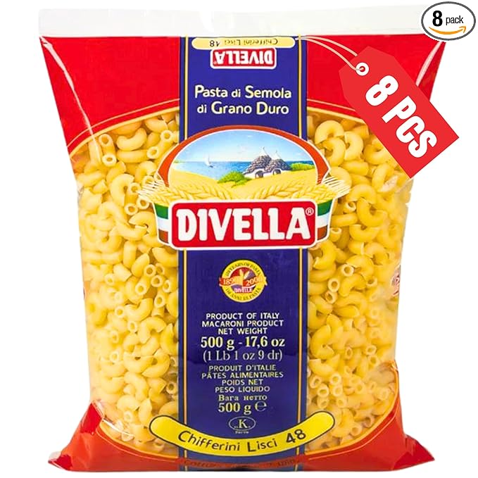 Divella Elbow Macaroni Pasta #11 16 oz. (Chifferini Lisci Pack of 8) - Authentic Italian Pasta Made with Durum Wheat Semolina Perfect 'Al Dente' Texture for Every Dish