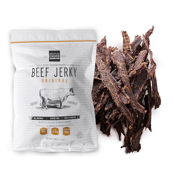 People’s Choice Beef Jerky – Old Fashioned – Original – Sugar Free Zero Carb 16g Protein Keto Friendly – Dry Texture – Made in USA – 1 Pound (16 oz) Bag
