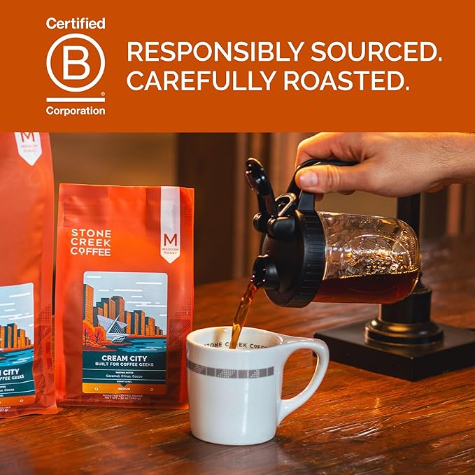 Stone Creek Coffee Medium Roast Whole Bean Coffee – 12 Ounce (Pack of 1) – Specialty Smooth and Sweet Fresh Roasted Coffee Beans with Fruity/Chocolate Tasting Notes Cream City