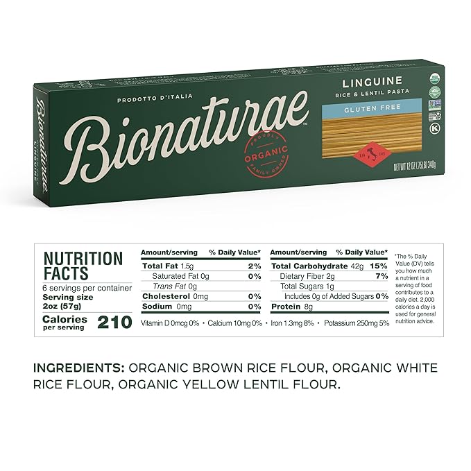 Bionaturae Linguine Pasta Noodles - Gluten Free Linguine Rice &amp Lentil Pasta Kosher Certified High Protein Non-GMO Gluten Free Pasta Organic Crafted in Italy - 12 Oz 4 Pack