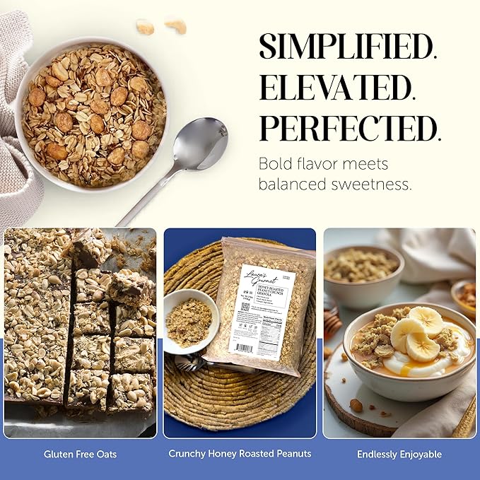 Laura's Gourmet Granola - Honey Roasted Peanut Crunch - Gluten Soy &amp Dairy Free - Organic Premium Honey Roasted Peanuts Artisan Chef's Trifecta of Taste Texture &amp Mouthfeel - 2 LB