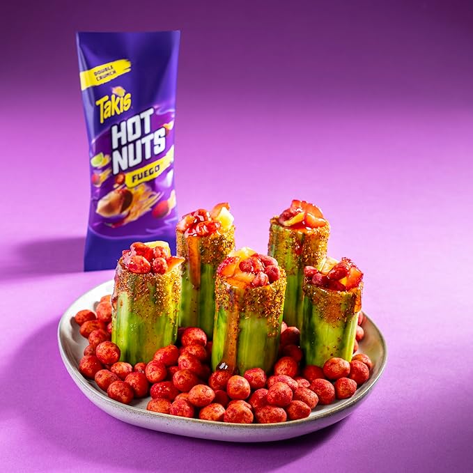 Takis Fuego Hot Nuts 12 pc / 3.2 oz Snack Size Box Hot Chili Pepper &amp Lime Flavored Extreme Spicy Double-Crunch Peanuts