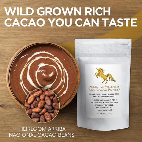 Addictive Wellness Raw Cacao Powder - Wild-Grown Heirloom Mycotoxin-Free Arriba Nacional Chocolate Cocoa Powder Unsweetened Vegan Keto &amp Paleo Friendly Raw Cacao Powder 340g (12 Ounce)