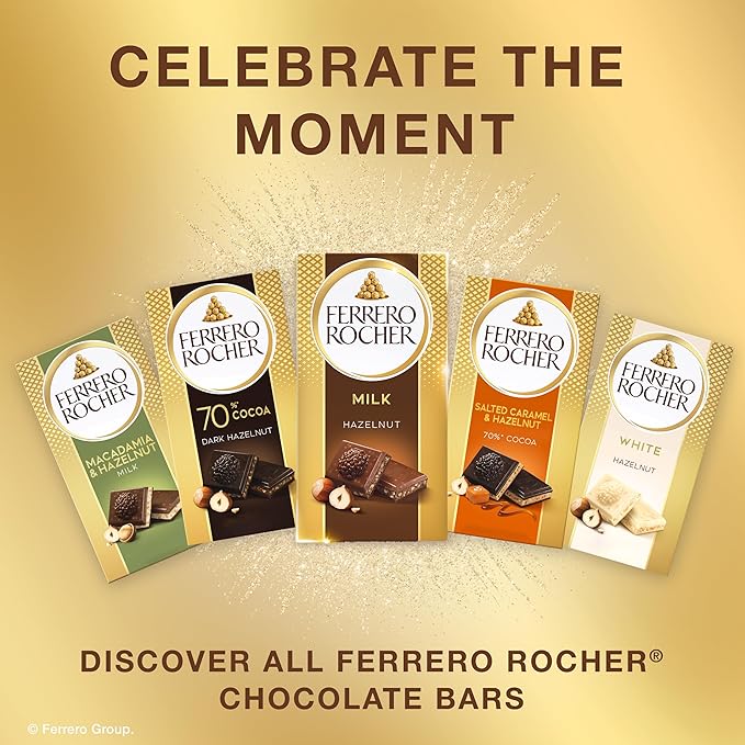 Ferrero Rocher Premium Chocolate Bars 8 Pack Dark Chocolate Hazelnut and Crunchy Salted Caramel Individually Wrapped 3.1 oz Each