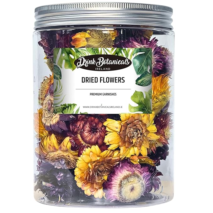 Dried Edible Flowers &amp Freeze-Dried Strawberry Slices Bundle | Natural Decorative Garnishes | No Added Sugar | Perfect for Cocktails Desserts &amp Baking