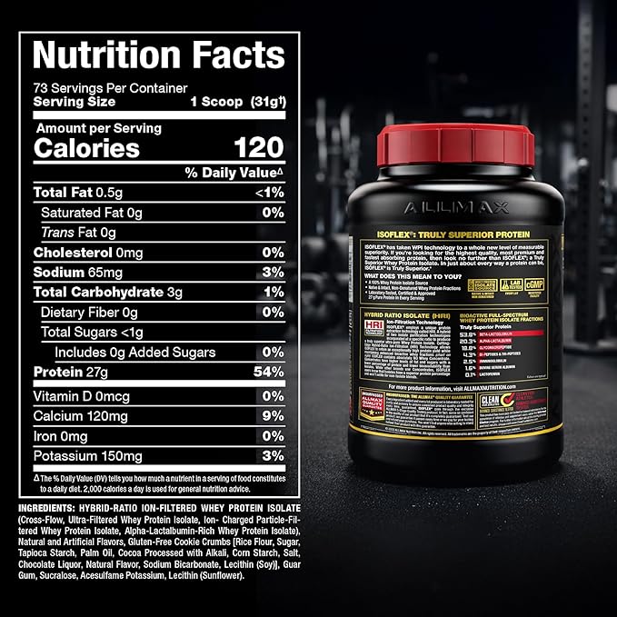 ALLMAX ISOFLEX Pure Whey Isolate Protein Powder - Gluten Free Low Lactose Sugar-Free - High-Protein Clean Keto-Friendly for Pre Post Workout Supplement for Women and Men | Cookies &amp Cream 5lb