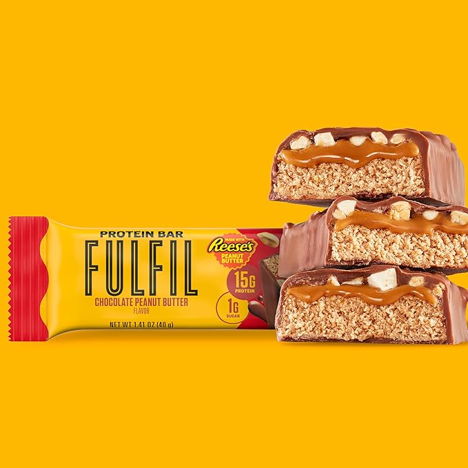 FULFIL Chocolate Peanut Butter Flavored Protein Bar Made with REESE's Peanut Butter Gluten Free with 15g Protein Pantry Staples 12 Count