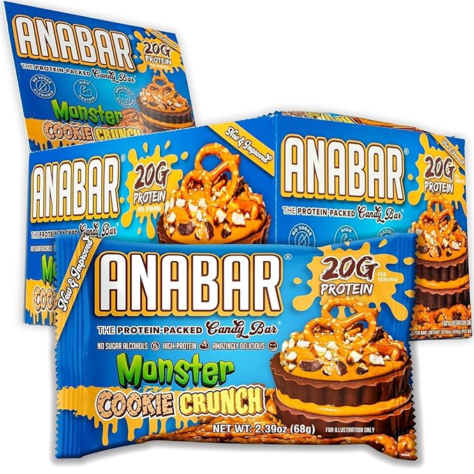 Anabar Protein Bar The Protein-Packed Candy Bar Amazing Tasting Protein Bar No Sugar Alcohols High Protein Amazingly Delicious (12 Bars Milk Chocolate Monster Cookie Crunch)