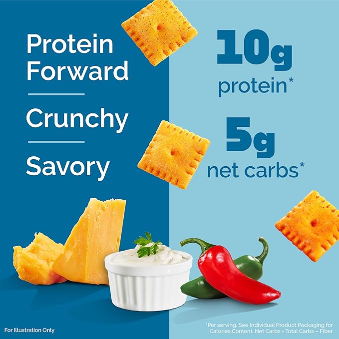 Quest Cheesy Protein Crackers Variety Pack Zesty Ranch Cheddar Blast Spicy Cheddar High Protein Low Carb 12 Count (4 each flavor)