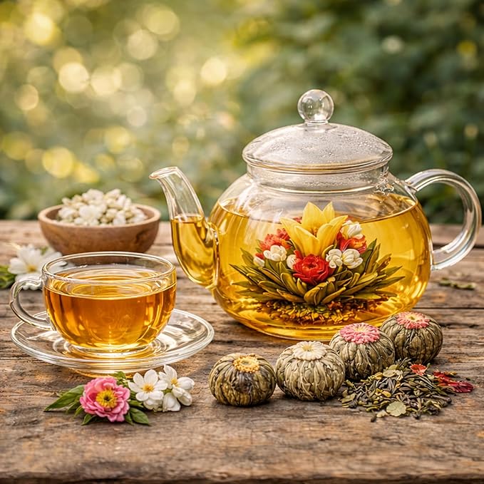 Blooming Tea &amp Edible Flower Infusions Green Tea 24 Unique Flavors Gift Set for Everyone – Natural Floral &amp Aromatic Teas in Extra Large Premium Gift Box