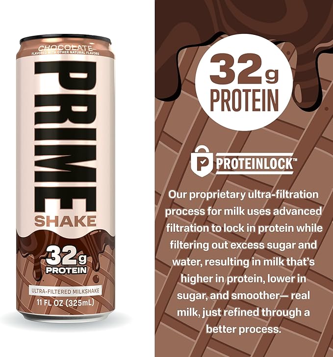 PRIME Shakes Chocolate 32g Protein Shake for Muscle Support &amp Recovery Ultra-Filtered Milk Lactose Free Low Sugar Low Calorie Ready to Drink 11 fl oz 12 Pack