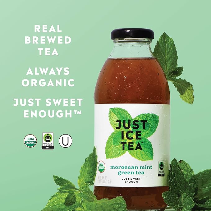 Just Ice Tea Organic Iced Tea 16 Fl Oz Glass Bottles (Morrocan Mint Green Tea Pack of 12)