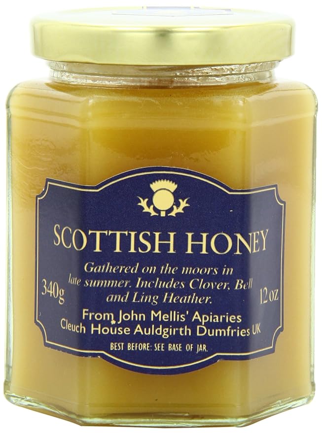 John Mellis Apiaries Scottish Honey Scottish Clover Bell &amp Ling Heather Honey 12 Ounce Jar