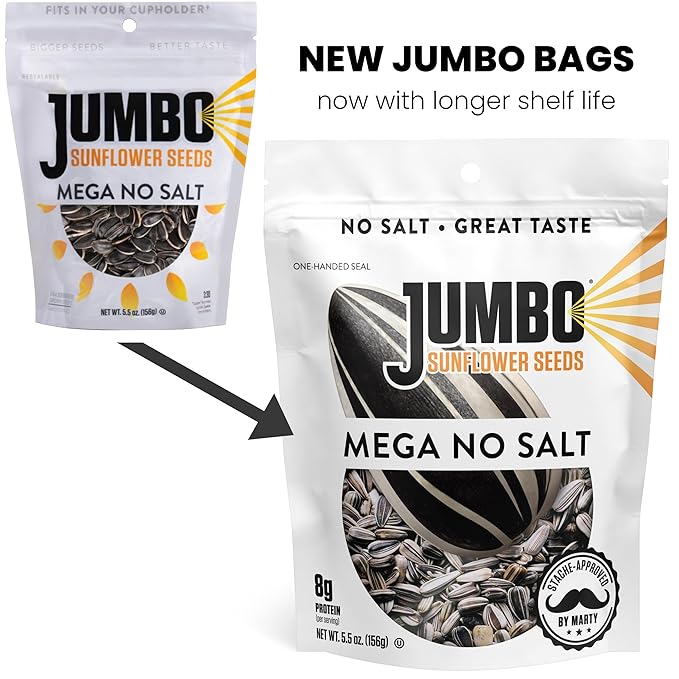 JUMBO SUNFLOWER SEEDS Mega No Salt 5.5-Ounce (Pack of 12)