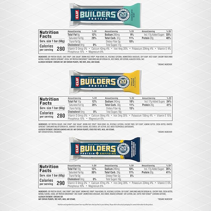 CLIF BUILDERS Protein Bars - 6-Flavor Variety Pack - 20g Plant Based Protein - Gluten Free - Non-GMO - Low Glycemic - No Artificial Sweeteners - 2.4 oz. (18 Count)
