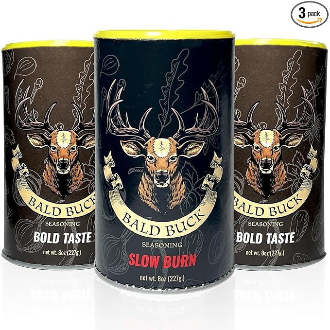 Bald Buck Seasoning Pack of 3 8 Oz (2 Bold Taste + 1 Slow Burn) | Rib Rub BBQ Chicken Seasoning | BBQ Rubs for Smoking |