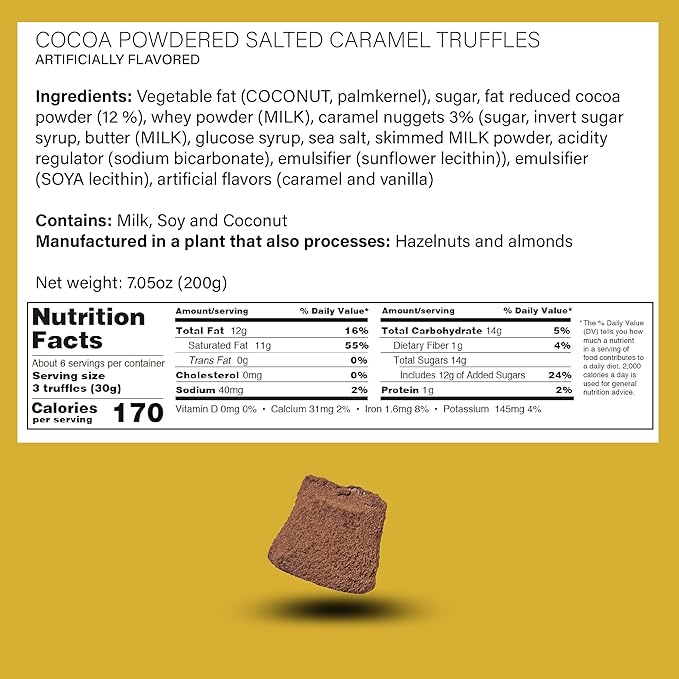 Dream of Truffles - Dark Cocoa Caramel Truffles | Sweet &amp Velvety Caramel Center | Smooth &amp Creamy texture | Dark Cocoa Dusted Candy Truffles in a Premium Gift Box | Made in Sweden | 200g