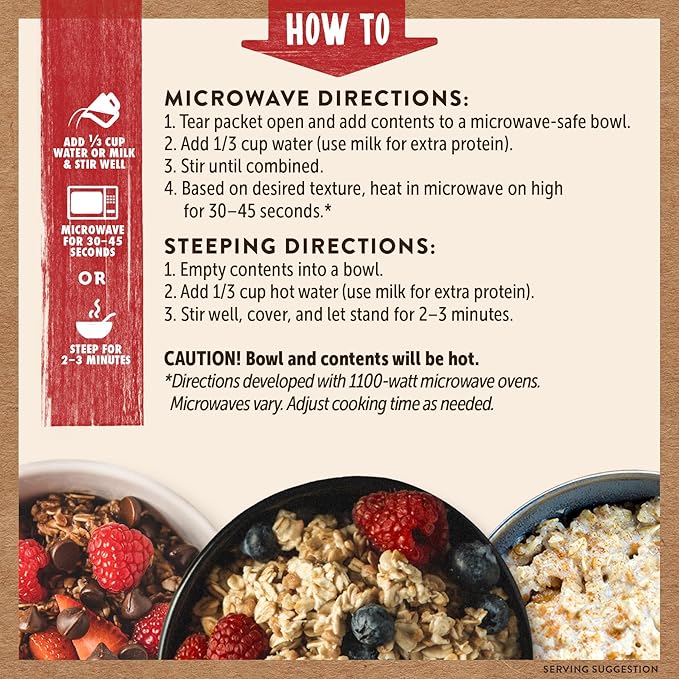 Kodiak Cakes Instant Oatmeal Variety Pack - High Protein - 100% Whole Grains Breakfast Food - Maple &amp Brown Sugar Apple Cinnamon &amp Chocolate Chip (24 Packets)